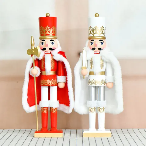 Schiaccianoci Vintage Soldato Figurina in Legno Decorazione di Natale Burattino Con Mantello di Peluche Scettro Ascia Guardia Casa