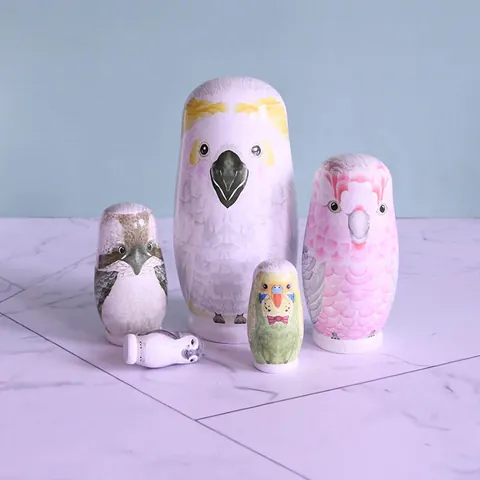 Wooden Matryoshka Russian Nesting Dolls Owl Parrot Bird Pattern Hand Painted Home Office Decor Craft Gift
