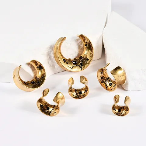 Élargisseurs d'Oreilles en U en Acier Inoxydable avec Visage de Fantôme et Lune Gothique Punk Unisexe Accessoire de Piercing