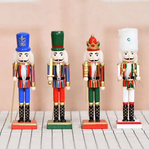 4-delige Set Circus Notenkraker Houten Pop Ornamenten Slank Gestreept Europese Stijl Notenkraker Soldaat Voor Kerst Huisdecoratie Cadeau