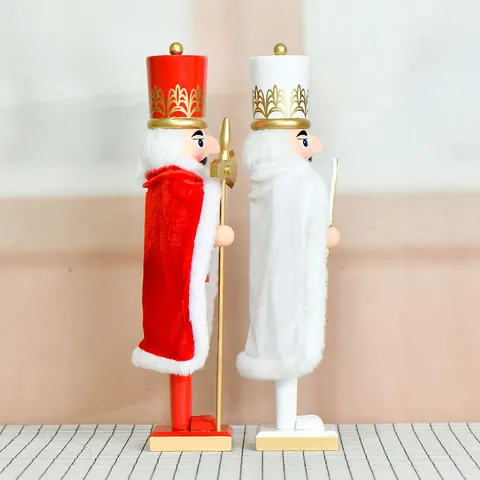 Schiaccianoci Vintage Soldato Figurina in Legno Decorazione di Natale Burattino Con Mantello di Peluche Scettro Ascia Guardia Casa