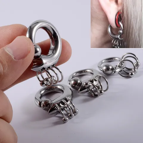 Stainless Steel Captive Bead Ring Heavy Gauge 3-6mm Punk Nose Hoop Earrings Piercing Jewelry With 3 Hanging Rings For Unisex