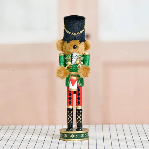 Cascanueces Soldado Cabeza de Oso de Madera Decoración Navideña Figurita Oso Tamborilero Purpurina Regalo Festivo Mesa