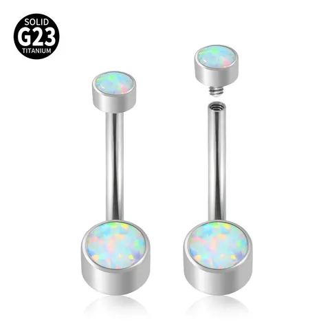 Solid G23 Titanium Internally Threaded Navel Ring Cubic Zirconia Synthetic Opal Curved Barbell Belly Piercing Jewelry For Women