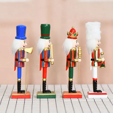 4-delige Set Circus Notenkraker Houten Pop Ornamenten Slank Gestreept Europese Stijl Notenkraker Soldaat Voor Kerst Huisdecoratie Cadeau