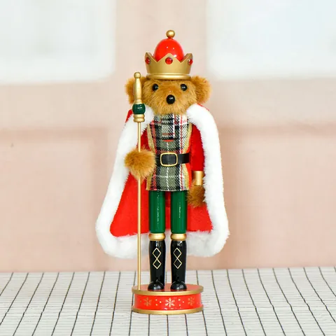 Wooden Bear Head Nutcracker With Red Cape And Gold Scepter Traditional Christmas Table Ornament Decorative Handcrafted Figurine Holiday Gift