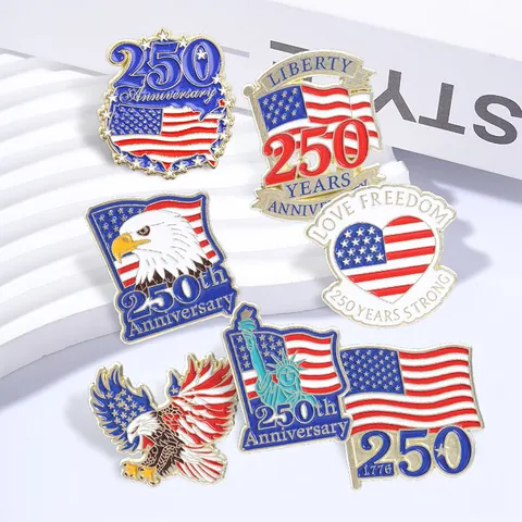 Spilla in Metallo Vintage Americano Per Commemorazione 250 Anniversario USA Aquila Calva Statua Della Libertà Distintivo Smalto Accessorio Giorno Indipendenza