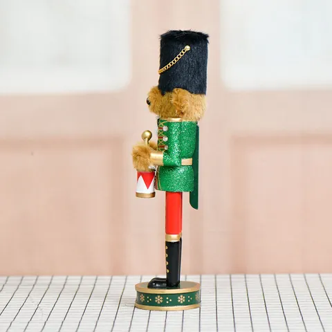 Cascanueces Soldado Cabeza de Oso de Madera Decoración Navideña Figurita Oso Tamborilero Purpurina Regalo Festivo Mesa