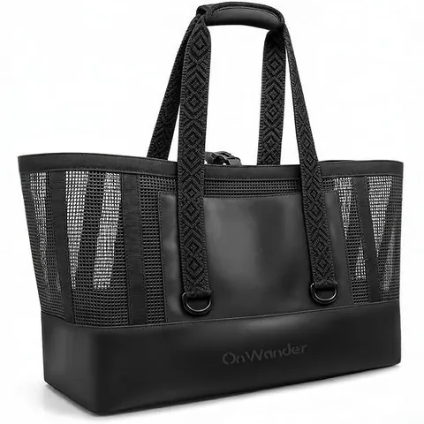 Large Capacity Mesh Beach Bag For Women Waterproof Storage Bag Travel Fitness Portable Tote Bag Breathable Grid Handbag