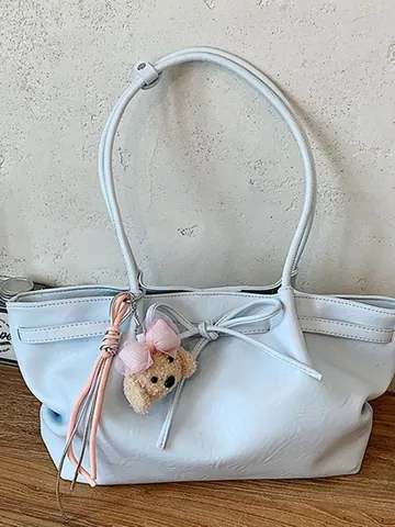 Women Large Capacity Tote Bag Soft PU Leather Shoulder Underarm Bag With Bow Decoration Elegant Niche Design Travel Handbag