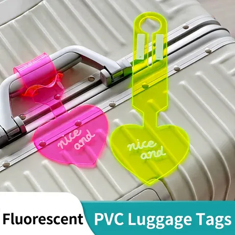 Fluorescent Heart Luggage Tag PVC Anti-lost Suitcase Identifier Travel Baggage Labels Backpack Accessories For Unisex