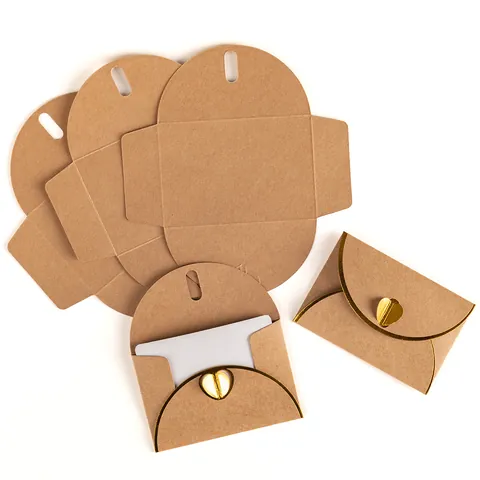 Vintage Kraft Paper Envelopes With Heart Shape Gold Foil Stamping Creative Card Holders For Greeting Cards Invitations Stationery