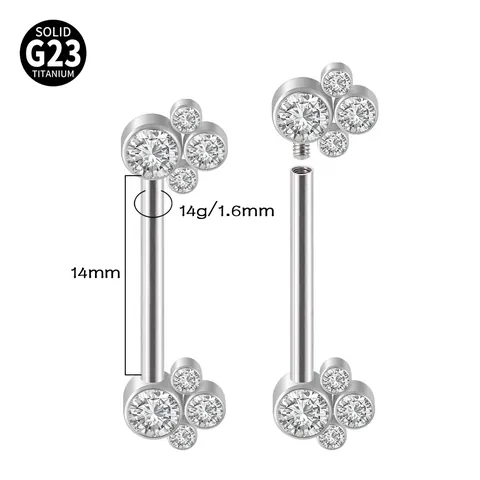 G23 Solid Titanium Internally Threaded Nipple Ring Barbell Pave Rhinestone Body Piercing Jewelry For Women Men Punk Style Colored Nipple Stud