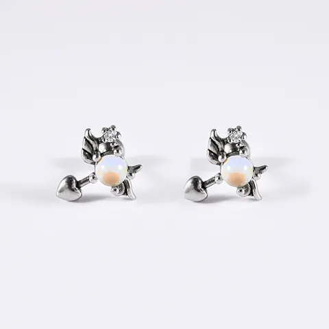 Roestvrij Stalen Vleugel Hart Lip Piercing Oorknopjes Met Strass Druppel Olie Oorkraakbeen Piercing Sieraden Voor Vrouwen Zilverkleurig