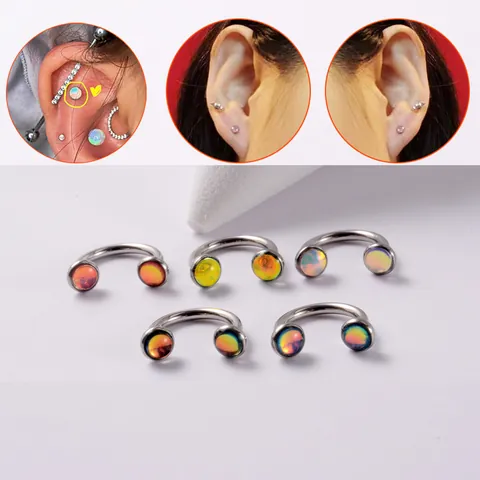 Stainless Steel Internal Thread Horseshoe Lip Ring Iridescent Faux Opal Cartilage Earring Circular Barbell Body Jewelry