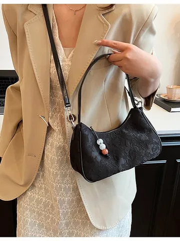 Borsa da Ascella in Jacquard con Farfalla in Nuovo Stile Cinese Borsa a Tracolla da Donna alla Moda Borsa Dumpling in Pelle PU Pendolare