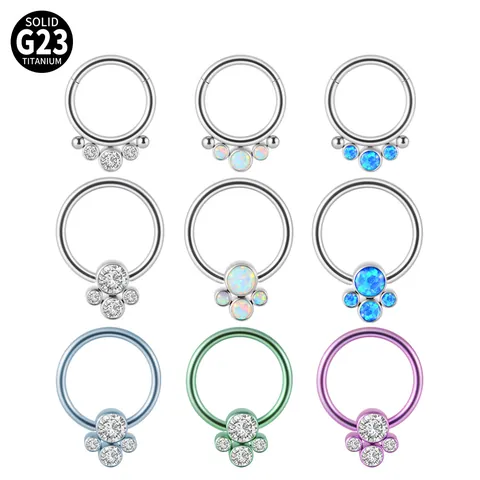 Solid G23 Titanium Nose Ring Opal Rhinestone BCR Hinged Segment Ring Body Piercing Jewelry For Women Men Helix Piercing