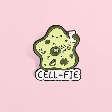 Funny Cartoon Cell Selfie Metal Brooch Pun Design Biology Science Enamel Pin Student Teacher Jewelry Badge Accessory Gift