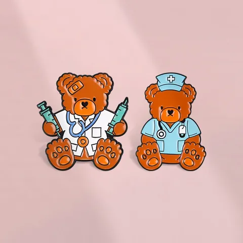 Cartoon Teddy Bear Doctor Nurse Alloy Brooches Enamel Pin Personality Backpack Jacket Decorative Badge Creative Animal Jewelry Gift