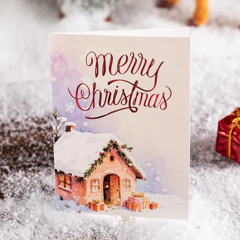 Hand Drawn Christmas Greeting Cards Foldable Blank Inside Holiday Blessing Postcards Santa Reindeer Tree Gingerbread Man Illustration Stationery