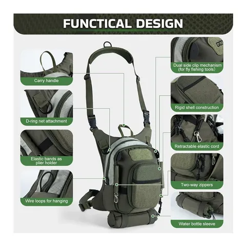 Multifunctional Fly Fishing Chest Bag Lightweight Portable Fishing Gear Storage Pack Water Resistant Army Green Outdoor Waist Bag