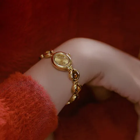 Reloj de Pulsera BS Bee Sister para Mujer Retro de Piedra Ojo de Tigre Oro Aleación Lujo Diamante de Imitación Ovalado de Cuarzo Regalo de Navidad Año Nuevo FA1685