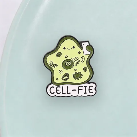 Funny Cartoon Cell Selfie Metal Brooch Pun Design Biology Science Enamel Pin Student Teacher Jewelry Badge Accessory Gift