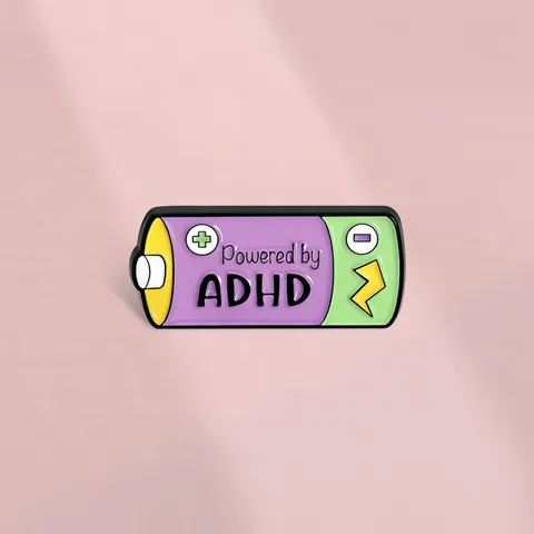 Cartoon Battery Enamel Pin Powered By ADHD Zinc Alloy Brooch For Backpack Clothes Decoration Personalized Jewelry Accessory Gift