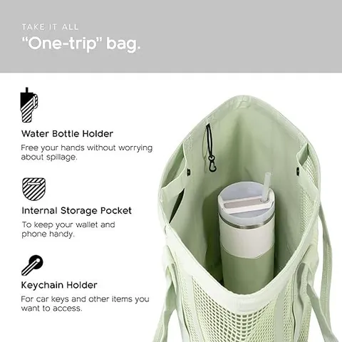 Women Large Capacity Mesh Tote Bag Waterproof Oxford Cloth Shoulder Bag For Commute Beach Student Minimalist Versatile Mesh Bag