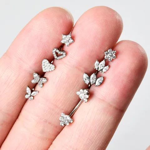 G23 Titanium Internally Threaded Curved Barbell Zirconia Heart Butterfly Flower Eyebrow Ring Rook Cartilage Piercing Studs Body Jewelry