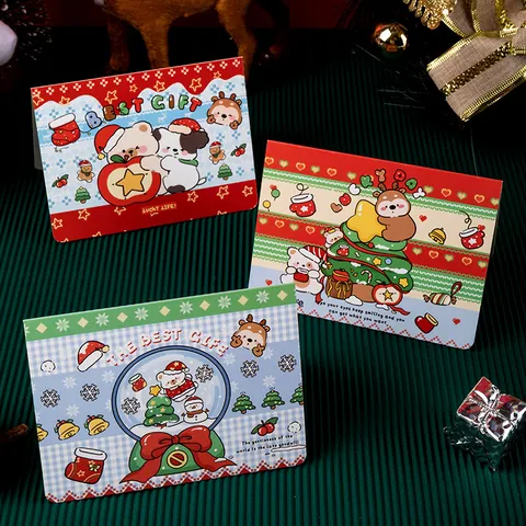Creative Cartoon Christmas Greeting Cards Reindeer Bear Illustration Message Card Happy New Year Holiday Blessing Gift Card