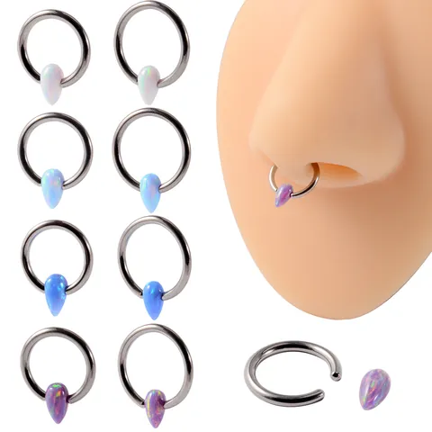 G23 Titanium Stainless Steel Captive Bead Ring Opal Teardrop Septum Ring Piercing Jewelry For Women Men Tragus Earring