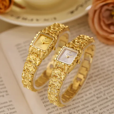 Reloj de Pulsera Vintage para Mujer Lujosa Textura de Lava Aleación Diamante de Imitación Reloj de Cuarzo Elegante Regalo de Joyería para Damas