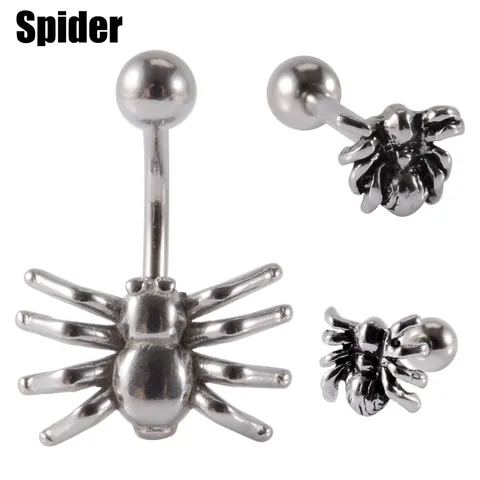 Κοσμήματα Piercing Αράχνη από Ανοξείδωτο Ατσάλι Γοτθικό Πανκ Αράχνη Σκουλαρίκι Ομφαλού Σκουλαρίκια Γλώσσας Vintage Ασημί