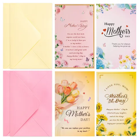 Mother's Day Greeting Cards With Envelopes Printed Cardstock Floral Butterfly Patterns Happy Mother's Day Gift For Mom