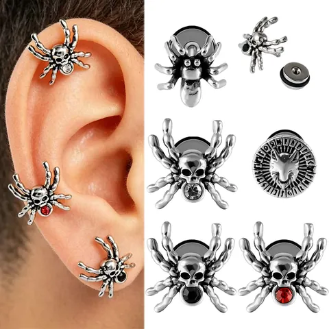 Gothik Edelstahl Spinne Wolfskopf Totenkopf Ohrstecker Punk Labret Piercing Strass Tier Ohrring Für Herren Damen Schmuck