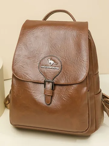 Fashion Women PU Leather Backpack Large Capacity Casual Travel School Bag With Kangaroo Logo Flap Magnetic Snap Shoulder Bag