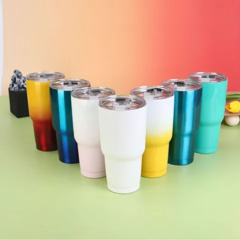 Stainless Steel Vacuum Insulated Tumbler Large Capacity Gradient Paint Double Wall Car Cup With Lid For Outdoor Travel Office