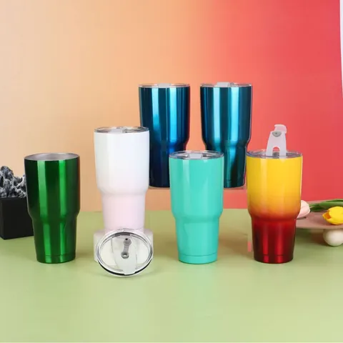 Stainless Steel Vacuum Insulated Tumbler Large Capacity Gradient Paint Double Wall Car Cup With Lid For Outdoor Travel Office