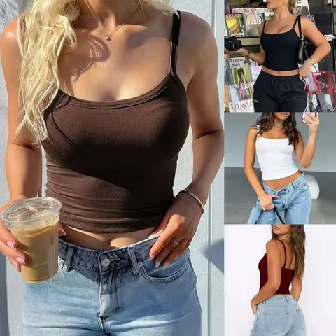 Top de Tirantes Sexy Y2K para Mujer Ajustado Corto Color Sólido de Poliéster Elastano Top Sin Mangas para Verano Fiesta