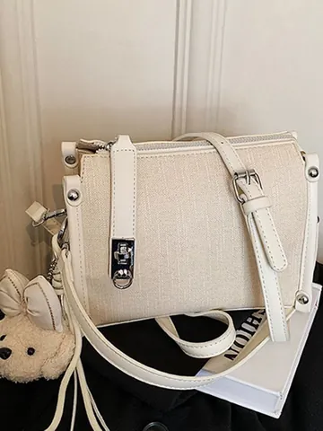 Casual Women PU Leather Pillow Bag Fashion Crossbody Shoulder Bag With Plush Bear Charm Top Handle Satchel Travel Handbag