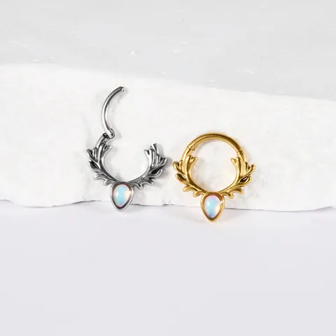316 Stainless Steel Antler Septum Clicker Ring Fashion White Teardrop Drip Oil Nose Ring Piercing Jewelry For Women Gold Silver
