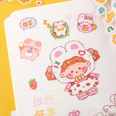 Cute Ins Style Cartoon PVC Stickers Waterproof Transparent DIY Decorative Decals For Water Bottle Phone Case Laptop Scrapbooking