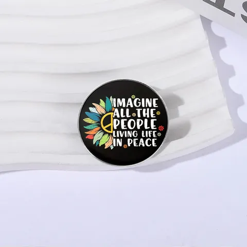 Imagine Peace Theme Sunflower Brooch Anti-War Symbol Badge Zinc Alloy Round Square Enamel Pin Jewelry Accessories Gift