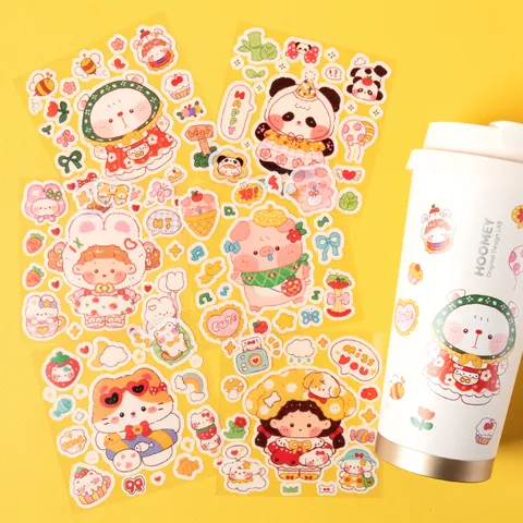Cute Ins Style Cartoon PVC Stickers Waterproof Transparent DIY Decorative Decals For Water Bottle Phone Case Laptop Scrapbooking