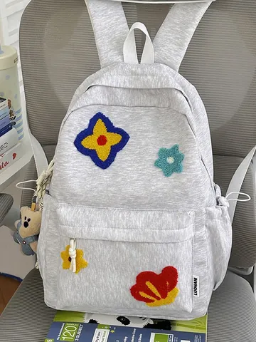 Large Capacity School Backpack For Teen Girls Cute Floral Patchwork Casual Travel Daypack Lightweight High School Student Backpack