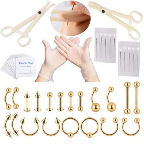Professional Body Piercing Tool Kit Stainless Steel Piercing Needles Disposable Clamps Jewelry Set For Ear Nose Tongue Lip Belly Button Piercing