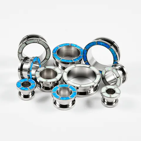 Dilataciones de Oreja de Acero Inoxidable con Incrustaciones de Ópalo y Turquesa Joyas para Piercing Unisex
