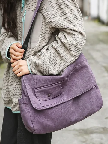 Large Capacity Canvas Messenger Bag For Women Minimalist Solid Color Crossbody Satchel Bag Casual Sports Daily Shoulder Bag