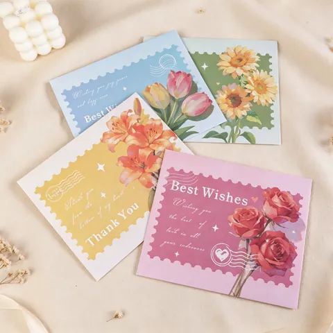 Vintage Floral Greeting Card With Bowknot Decor Bronzing Hot Stamping Folded Note Card With Envelope For Teacher Day Wedding